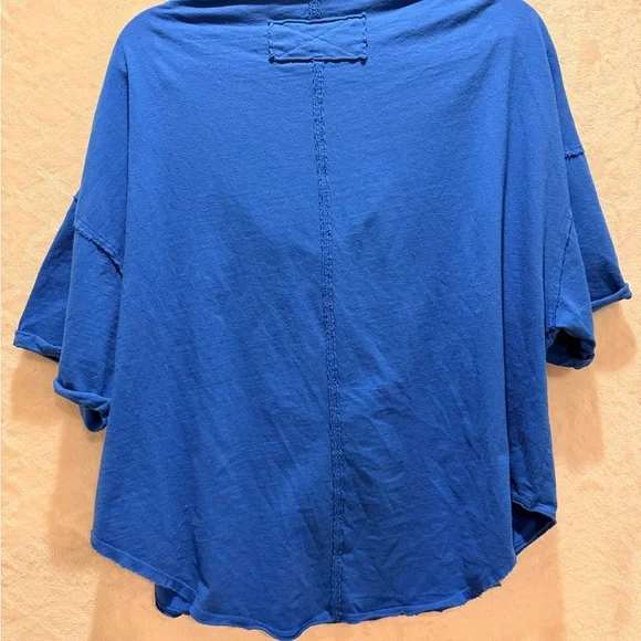 We The Free Cobalt Blue Oversized Cowl Neck Raw Edge Cotton Boho Top - Picture 5 of 6
